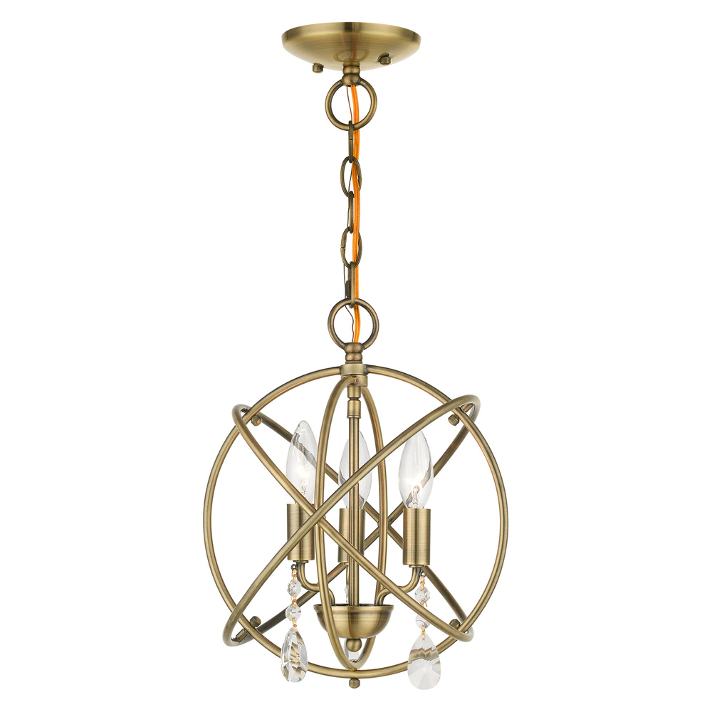 3 Lt Antique Brass Convertible Chandelier / Semi Flush