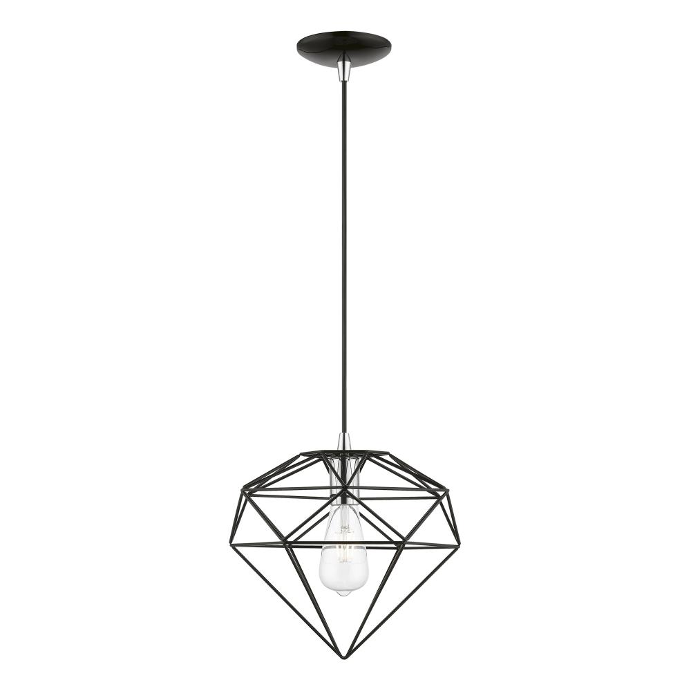 1 Light Shiny Black with Polished Chrome Accents Pendant