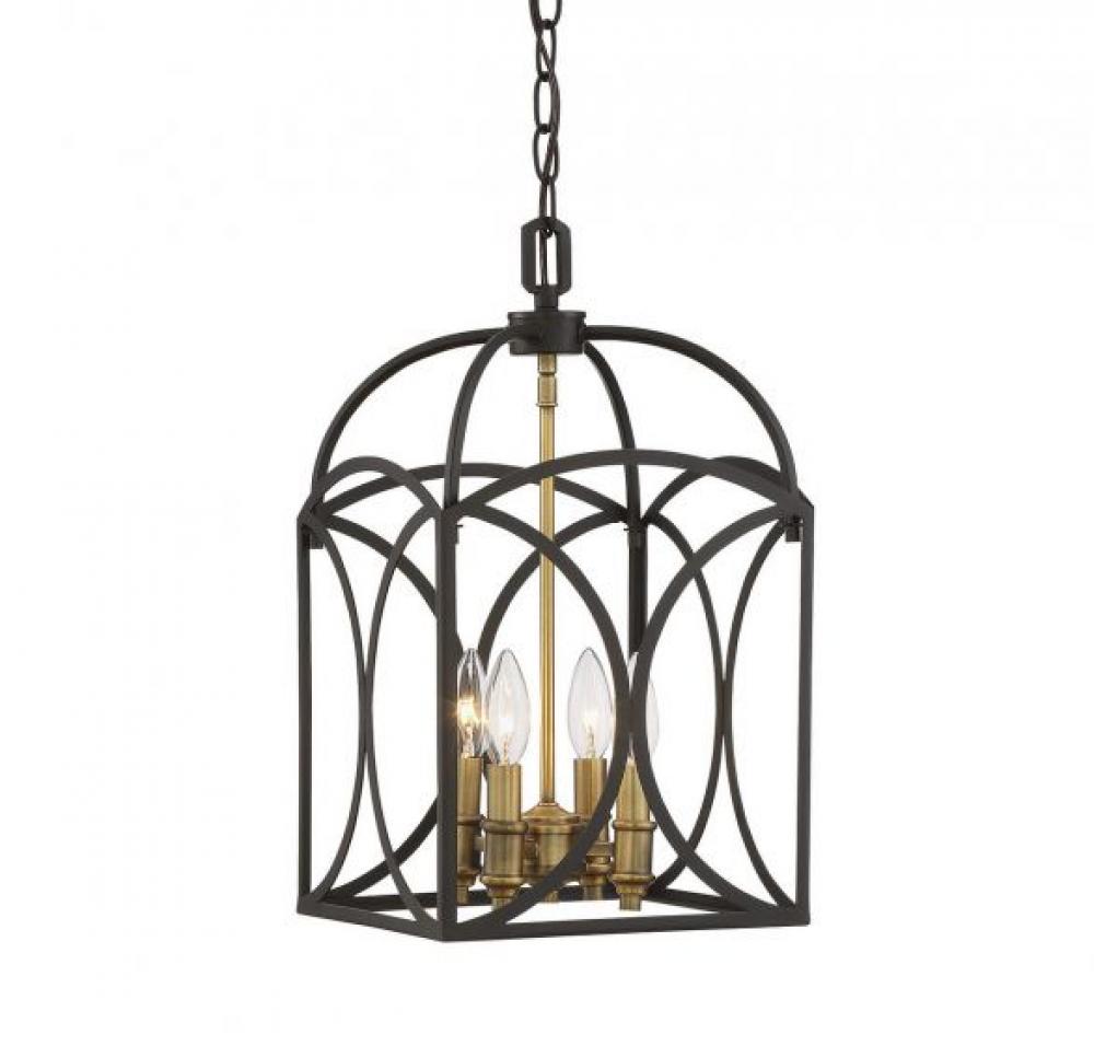 Talbot 4-Light Pendant in English Bronze and Warm Brass