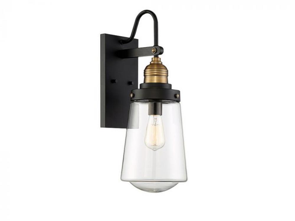 Macauley 1-Light Outdoor Wall Lantern in Vintage Black with Warm Brass