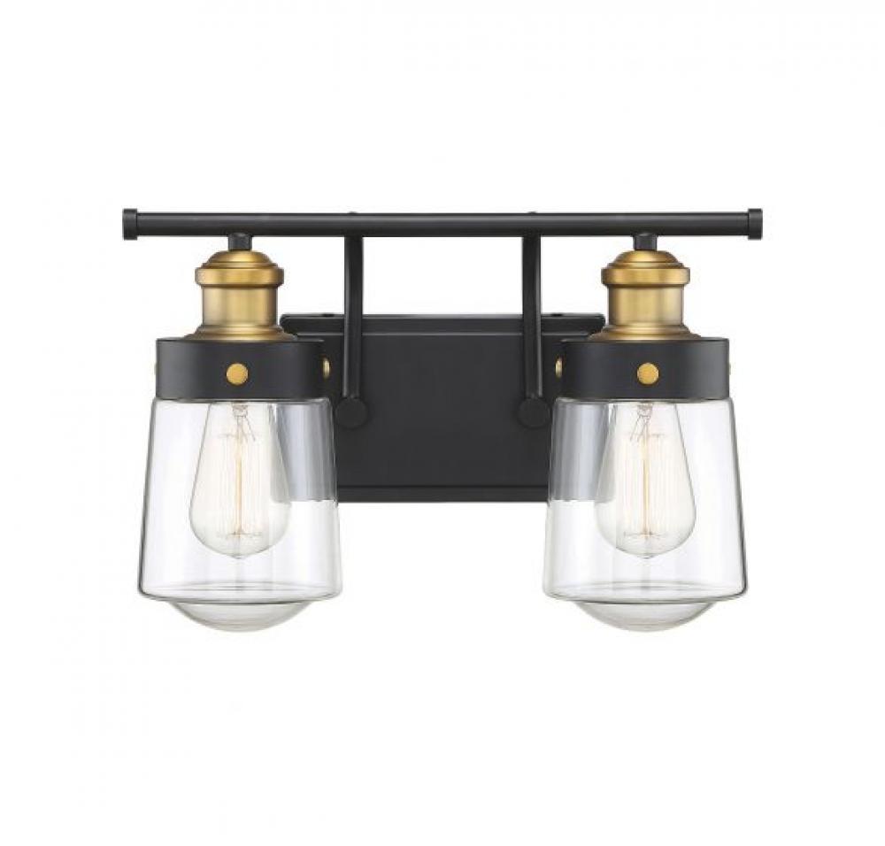 Macauley 2-Light Bathroom Vanity Light in Vintage Black with Warm Brass