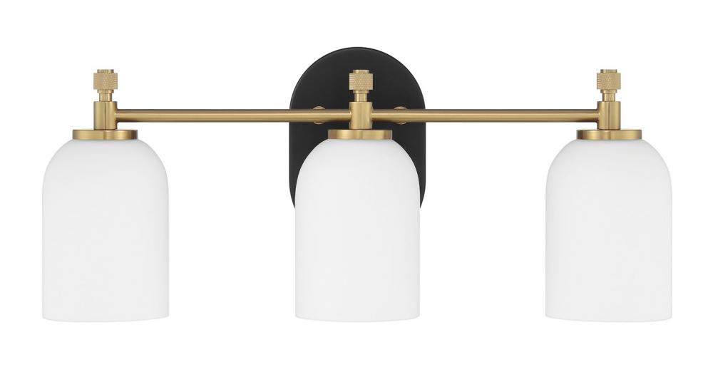 Council 3 Light Vanity in Flat Black/Satin Brass