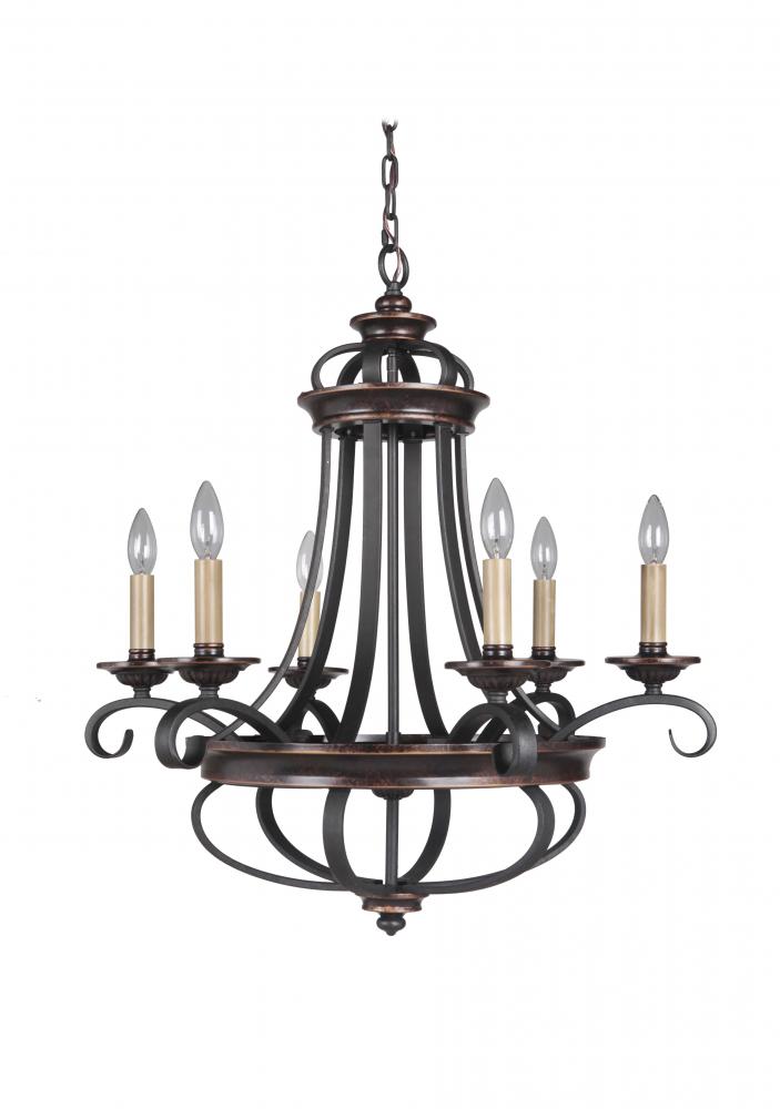 Stafford 6 Light Chandelier in Aged Bronze/Textured Black