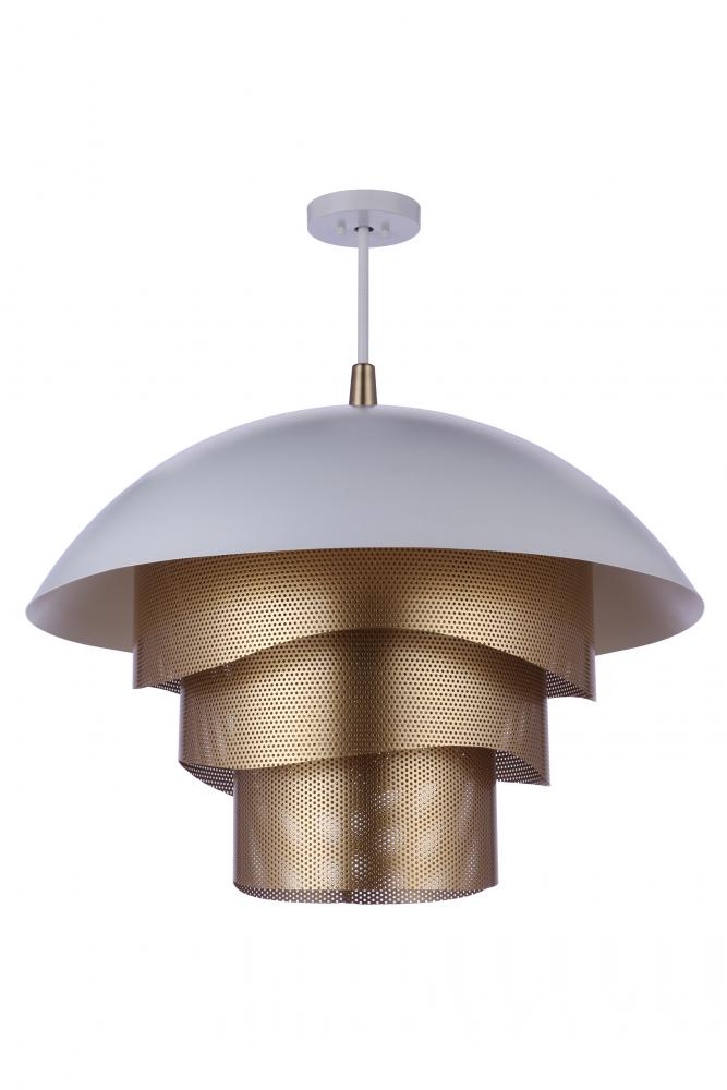 31.25” Dia Sculptural Statement Dome Pendant with Perforated Metal Shades in Matte White/Matte Gold