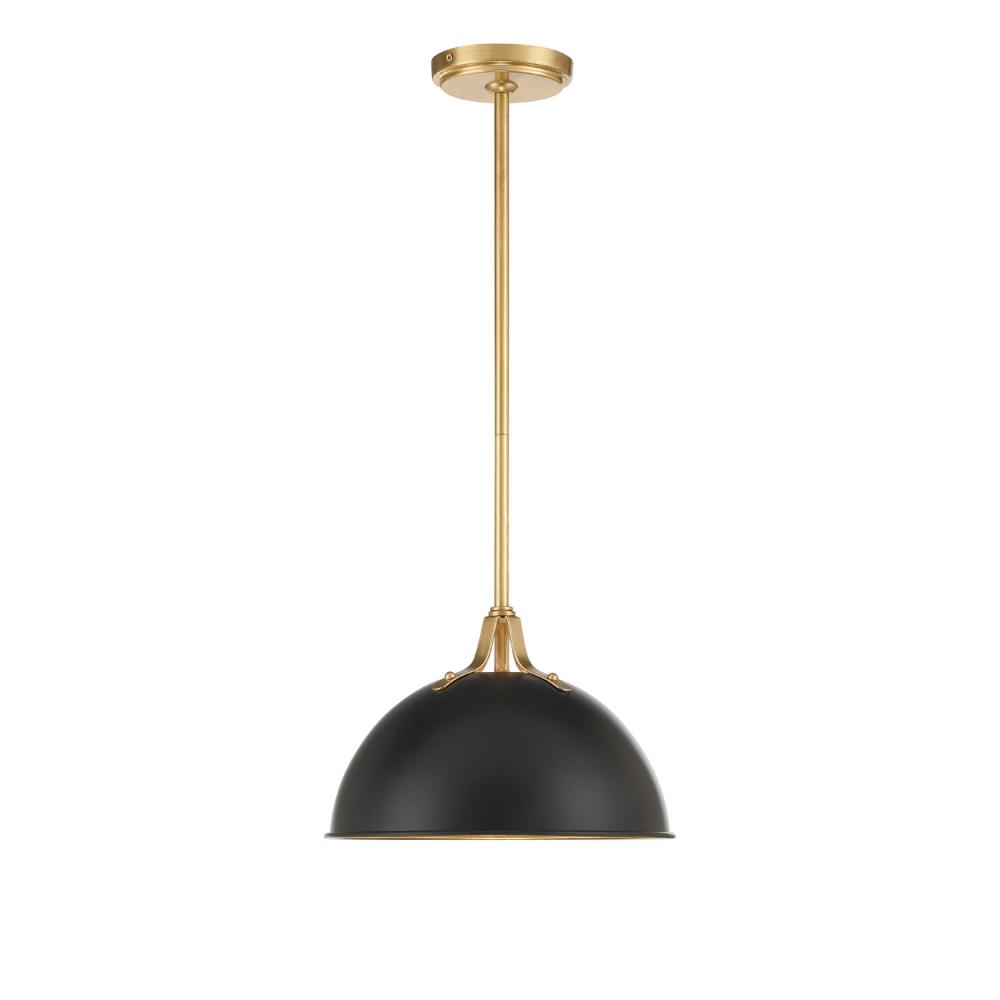 Soto 1 Light Matte Black + Antique Gold Mini Pendant