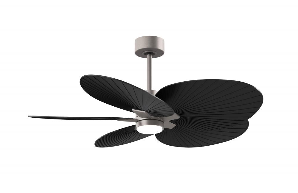 Alessandra Tropical 5-blade ceiling fan in Brushed Nickel and Matte Black blades.