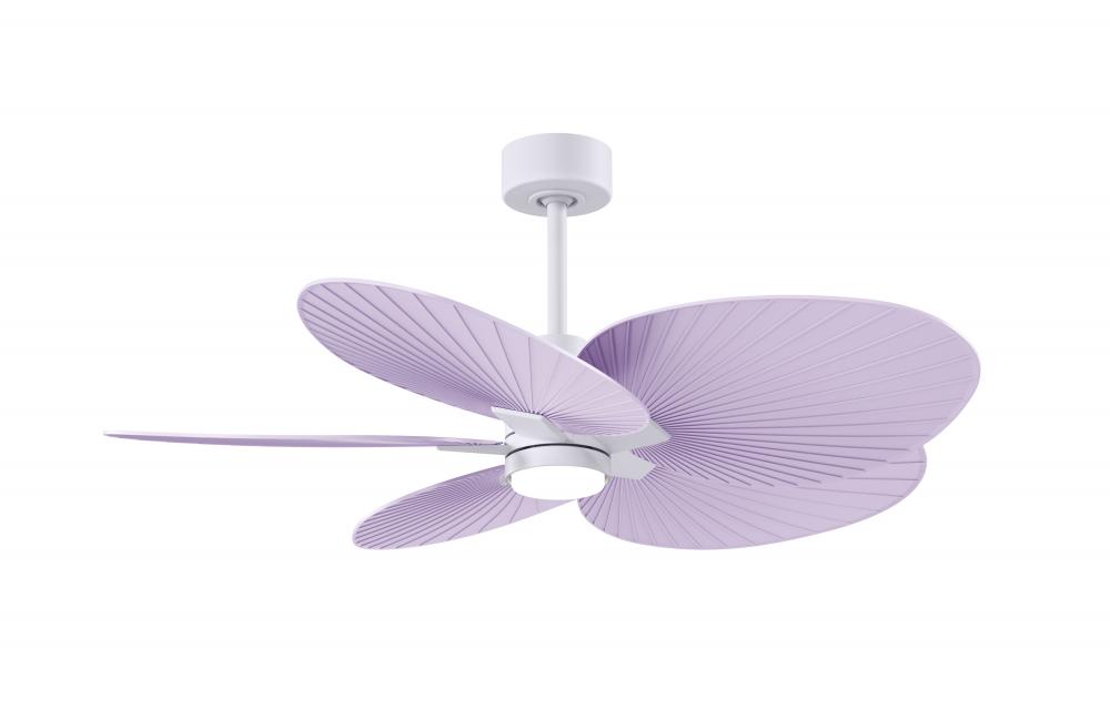 Alessandra Tropical 5-blade ceiling fan in Matte White and Lilac blades.