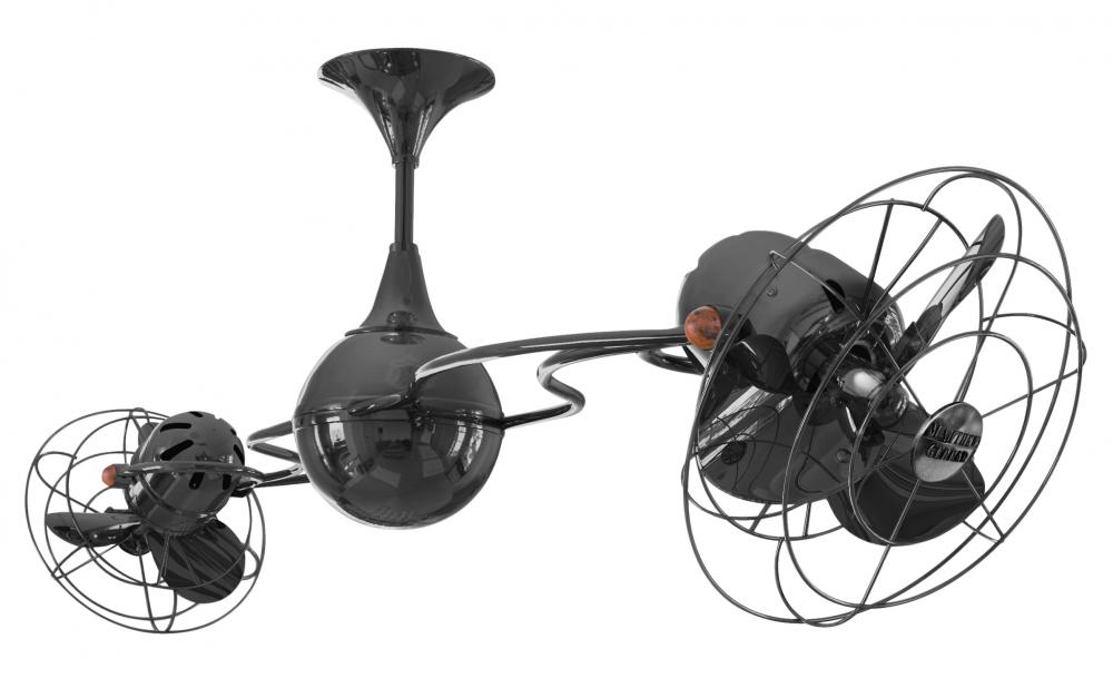 Italo Ventania 360° dual headed rotational ceiling fan in black nickel finish with metal blades.