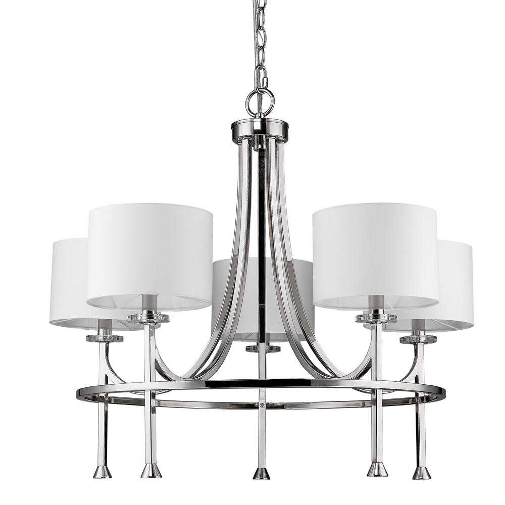 Kara Indoor 5-Light Chandelier W/Shades & Crystal Bobeches In Polished Nickel