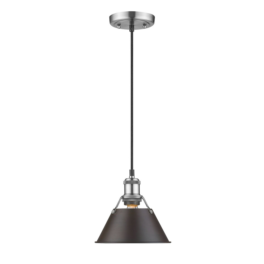 Orwell 7.5" Wide Small Pendant in Pewter with Rubbed Bronze