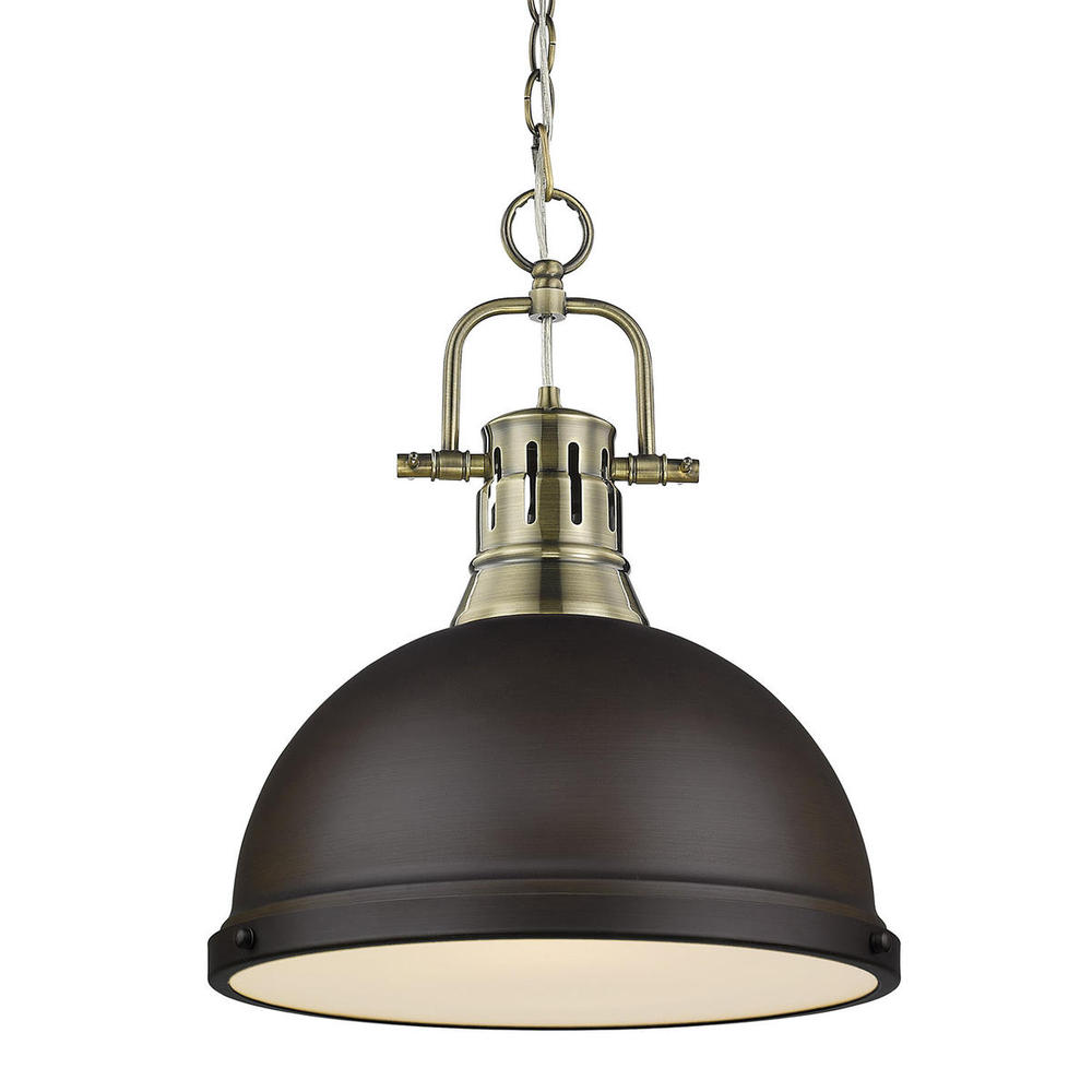 Duncan 1-Light Pendant with Chain in Aged Brass with Rubbed Bronze