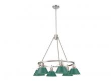 Golden 3306-6 PW-GN - Orwell 6-Light Chandelier in Pewter with Pine Green