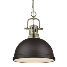 Golden 3602-L AB-RBZ - Duncan 1-Light Pendant with Chain in Aged Brass with Rubbed Bronze