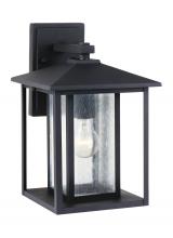 Generation Lighting 88027-12 - Hunnington contemporary 1-light outdoor exterior medium wall lantern in black finish with clear seed