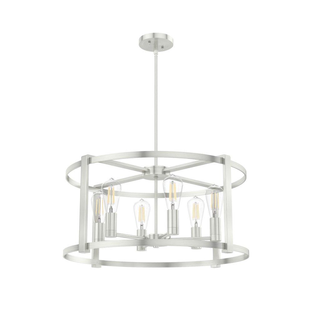 Hunter Astwood Brushed Nickel with Clear Glass 6 Light Chandelier Ceiling Light Fixture