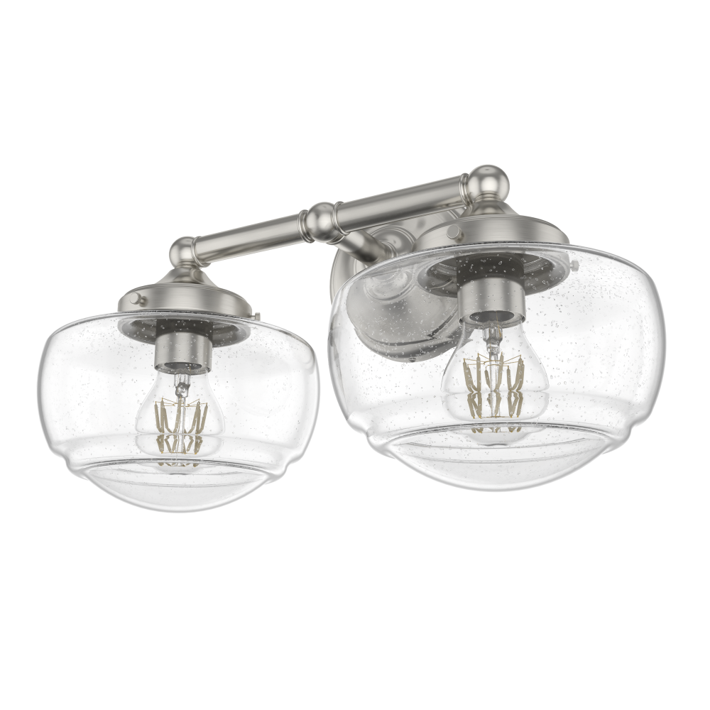 Hunter Saddle Creek Brushed Nickel with Seeded Glass 2 Light Bathroom Vanity Wall Light Fixture