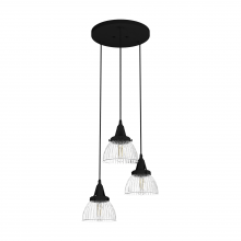 Hunter 19174 - Hunter Cypress Grove Natural Black Iron with Clear Holophane Glass 3 LT Pendant Cluster