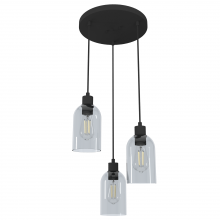 Hunter 19719 - Hunter Lochemeade Natural Black Iron with Smoked Glass 3 Light Pendant Cluster Ceiling Light Fixture