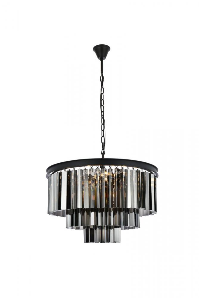 Sydney 9 light Matte Black Chandelier Silver Shade (Grey) Royal Cut Crystal