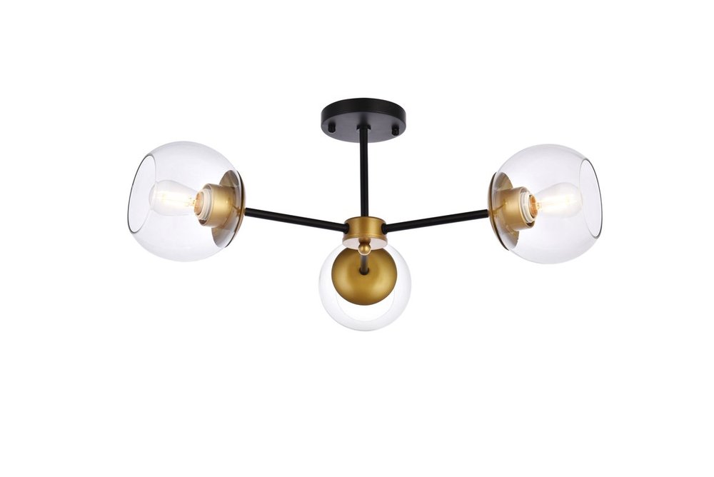 Briggs 26 inch flush mount in black and brass with clear shade