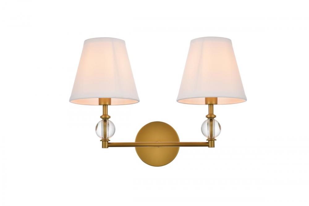 Bethany 2 lights bath sconce in brass with white fabric shade