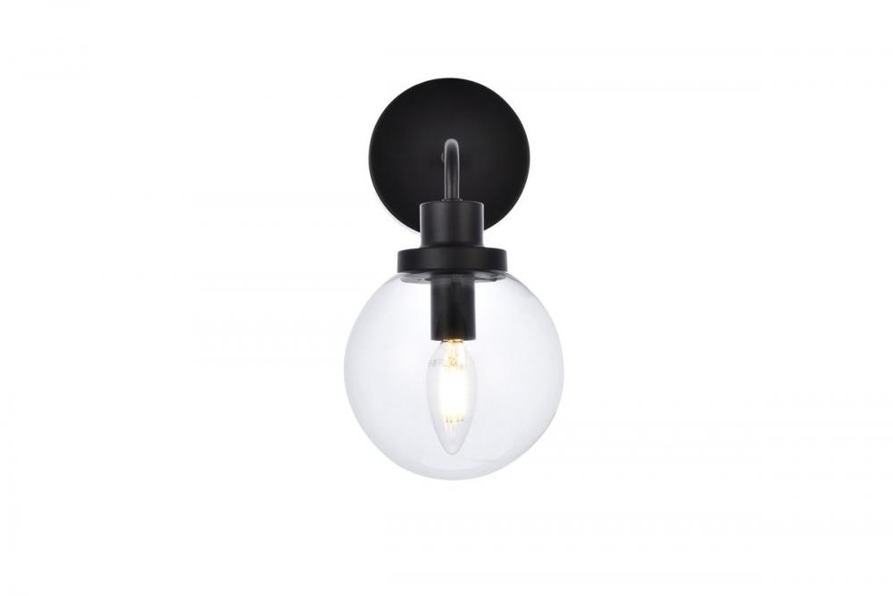 Hanson 1 light bath sconce in black with clear shade