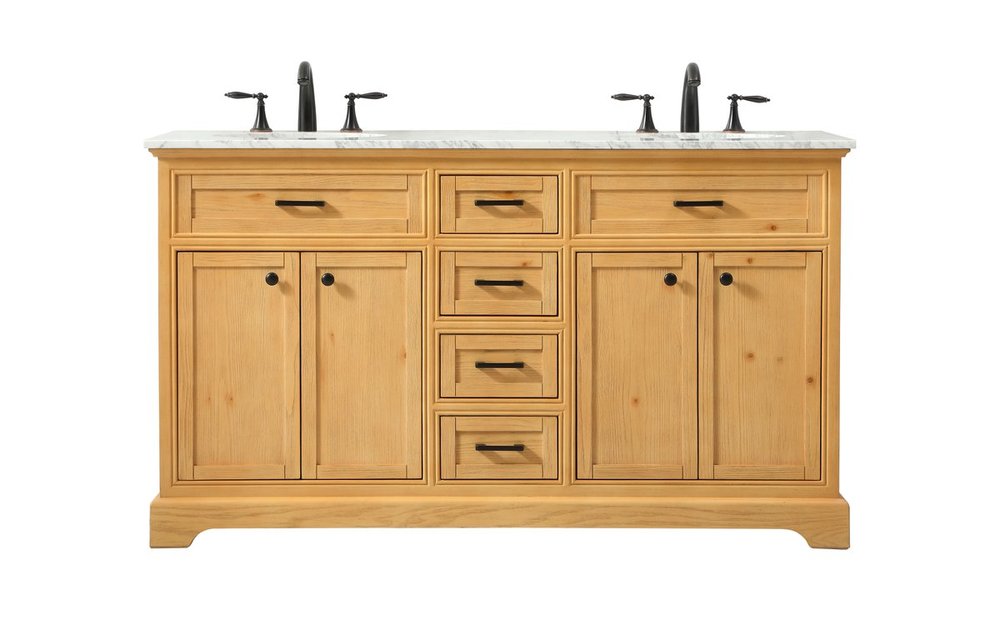 60 Inch Double Bathroom Vanity in Natural Wood