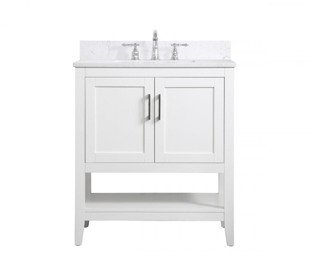 30 inch Single Bathroom Vanity in White with Backsplash