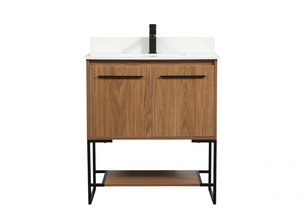 30 inch Single bathroom vanity in walnut brown with backsplash