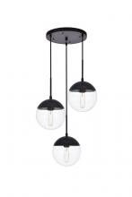 Elegant LD6069BK - Eclipse 3 Lights Black Pendant With Clear Glass